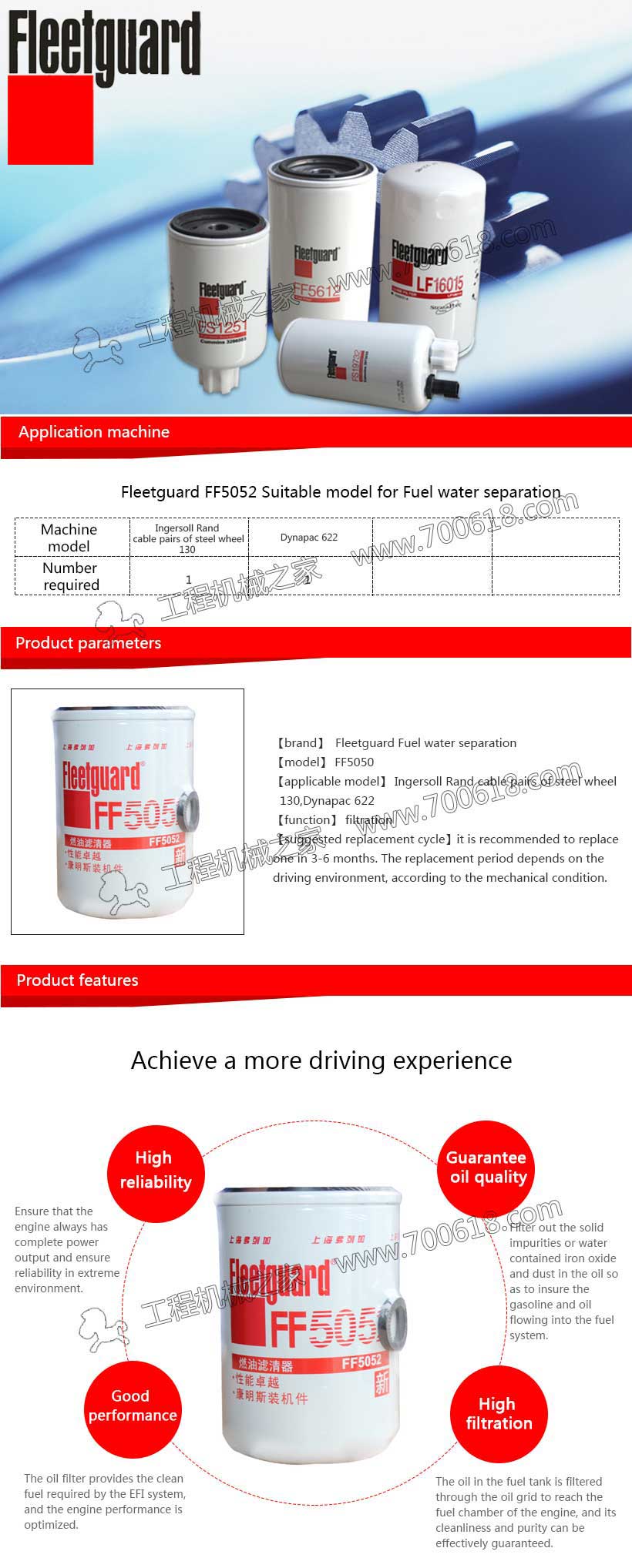  Fleetguard Fuel Filter  FF5052