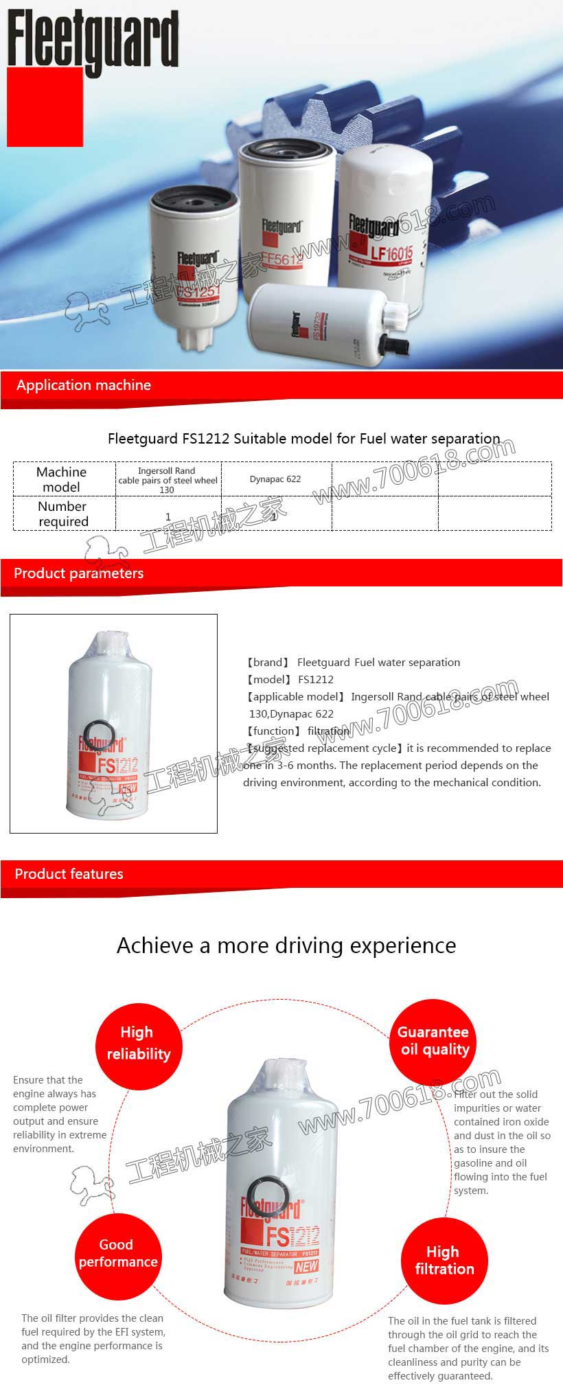  Fleetguard Fuel Filter  FS1212 