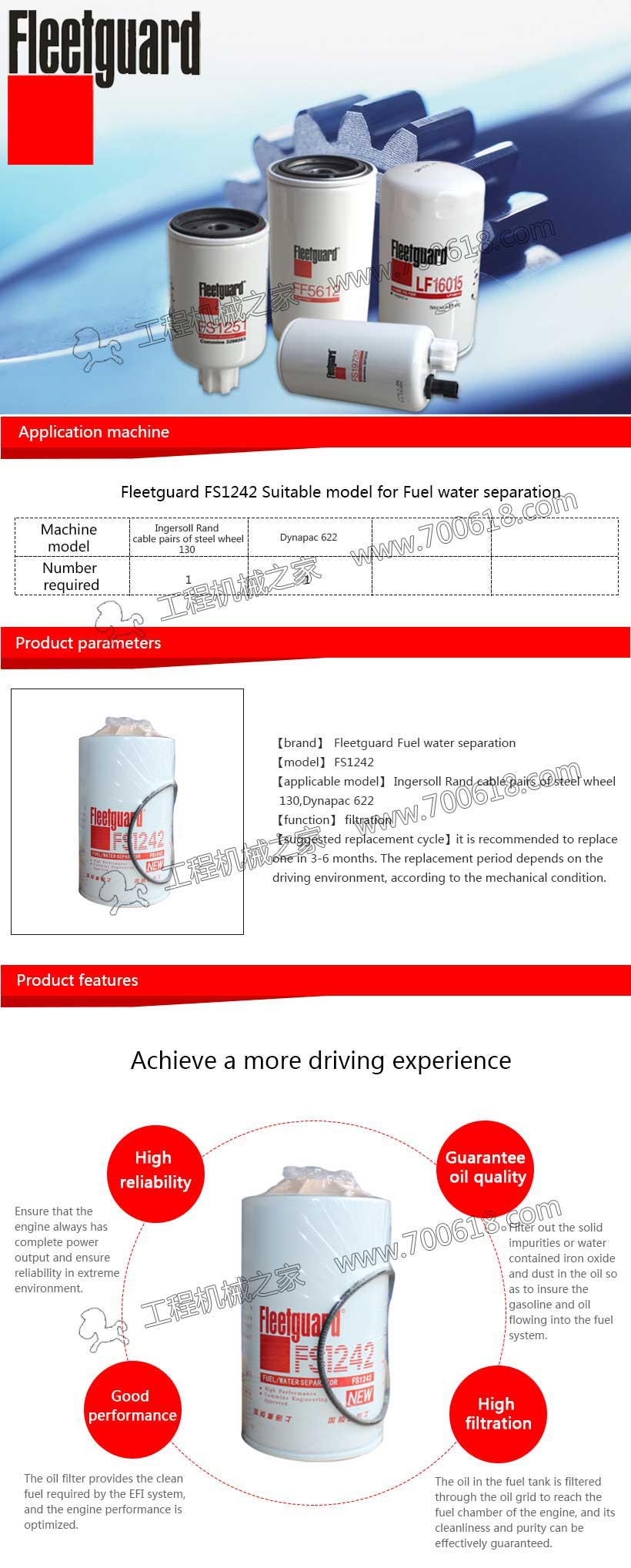  Fleetguard Fuel Filter  FSFS1242 